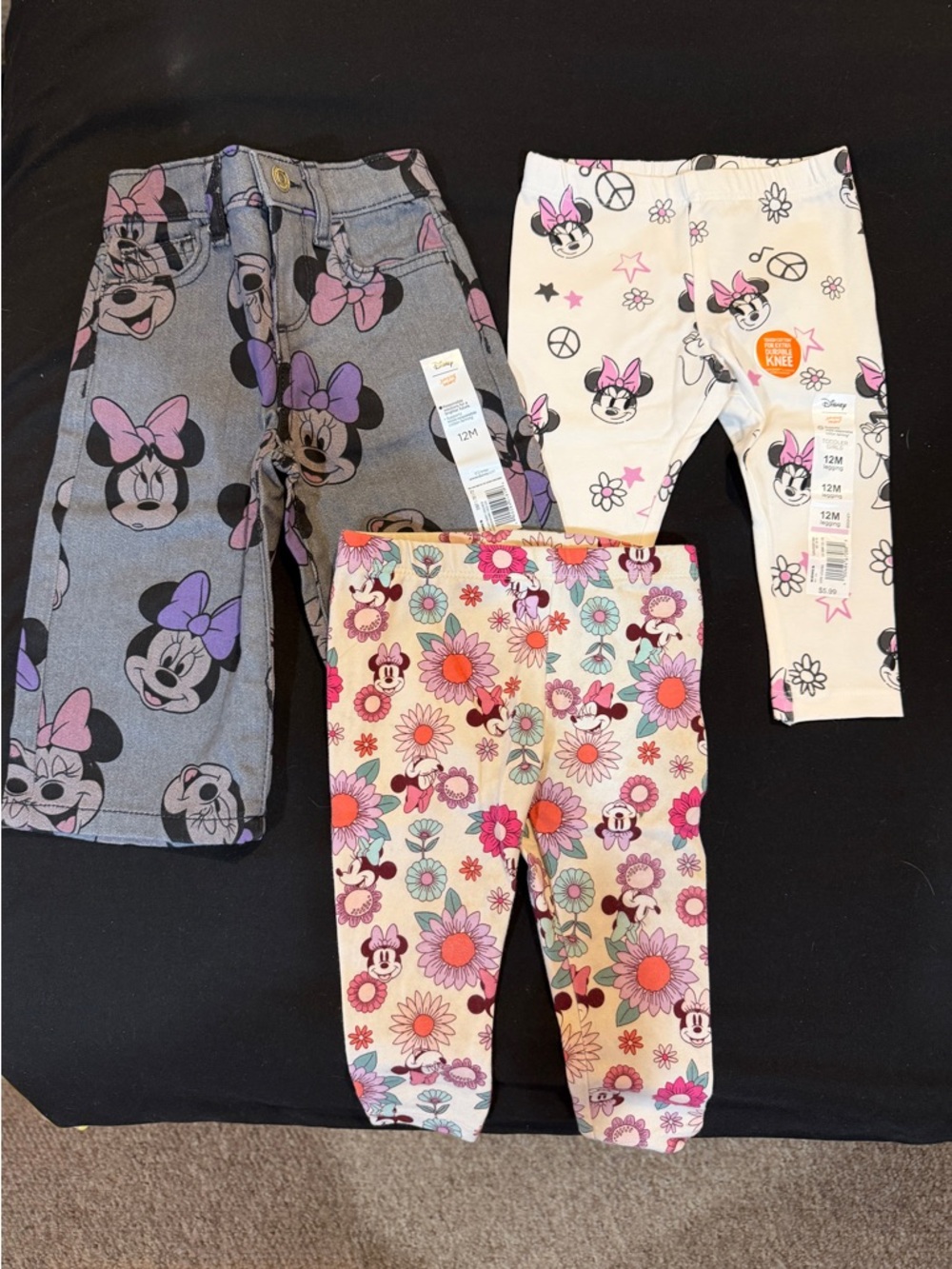 Girls' Floral & Character Leggings - Pink/White/Gray - Set of 3